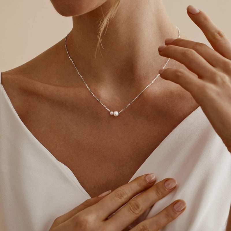 Treasure Bender Pearl Necklaces for Women Trendy, 14k Gold Plated Dainty Necklace Simple Pearl Drop Single Charm Pendant Necklace Birthday Wedding Gifts Gold Jewelry for Women - Image 2
